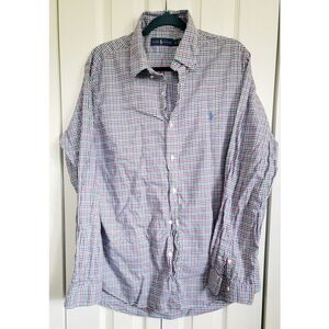 Ralph Lauren Men's XL Shirt Red Multi Color Plaid Stretch Cotton‎ Snall Squares
